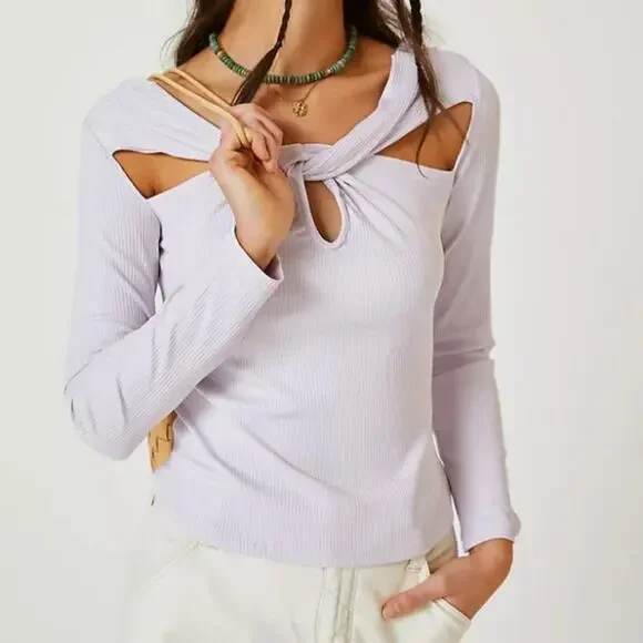 Anthropologie Lilac Twist Cut-Out Top - Picture 2 of 15